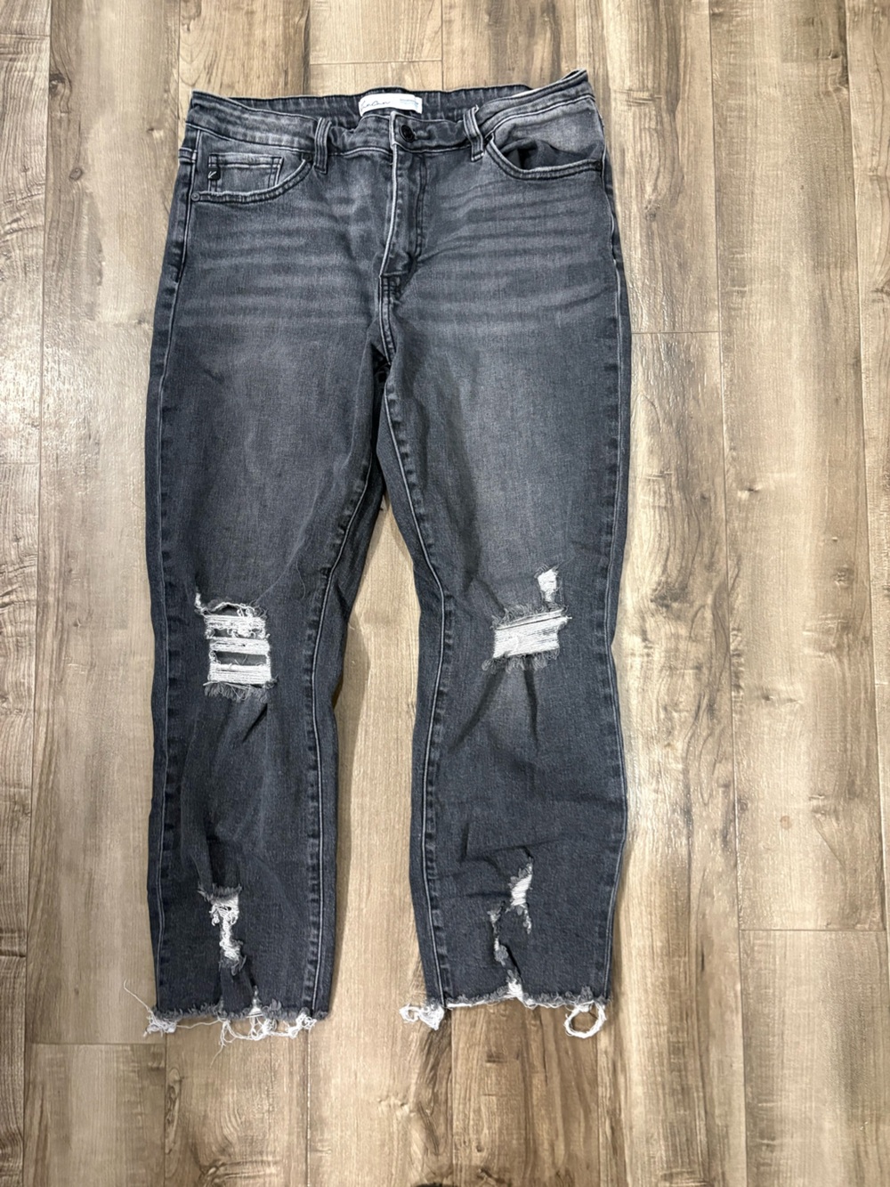 KanCan Washed Black Distressed Cropped Jeans